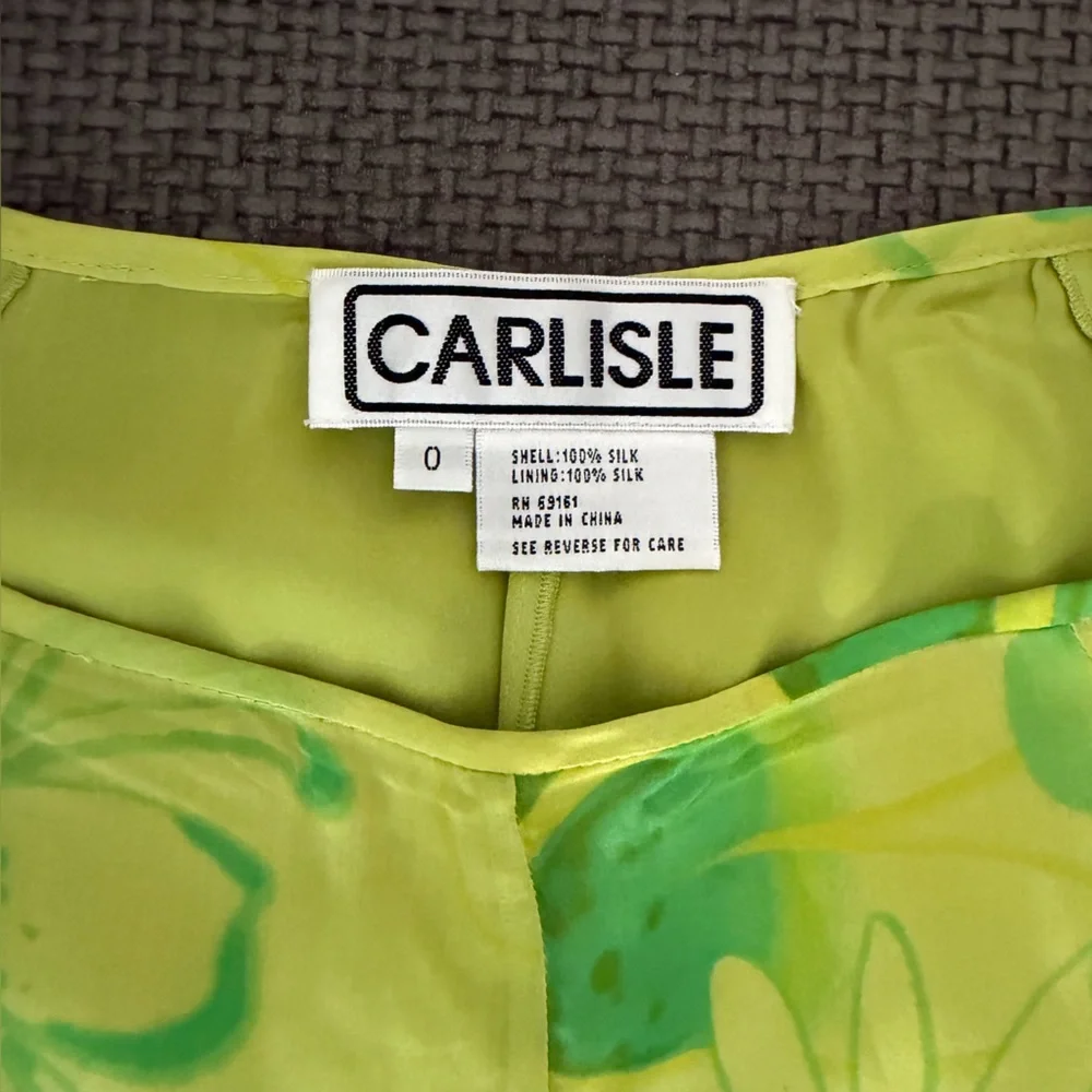 Chartreuse Pistachio Green Floral Skirt 100% Silk 0 90s Minimalist Whimsigoth
